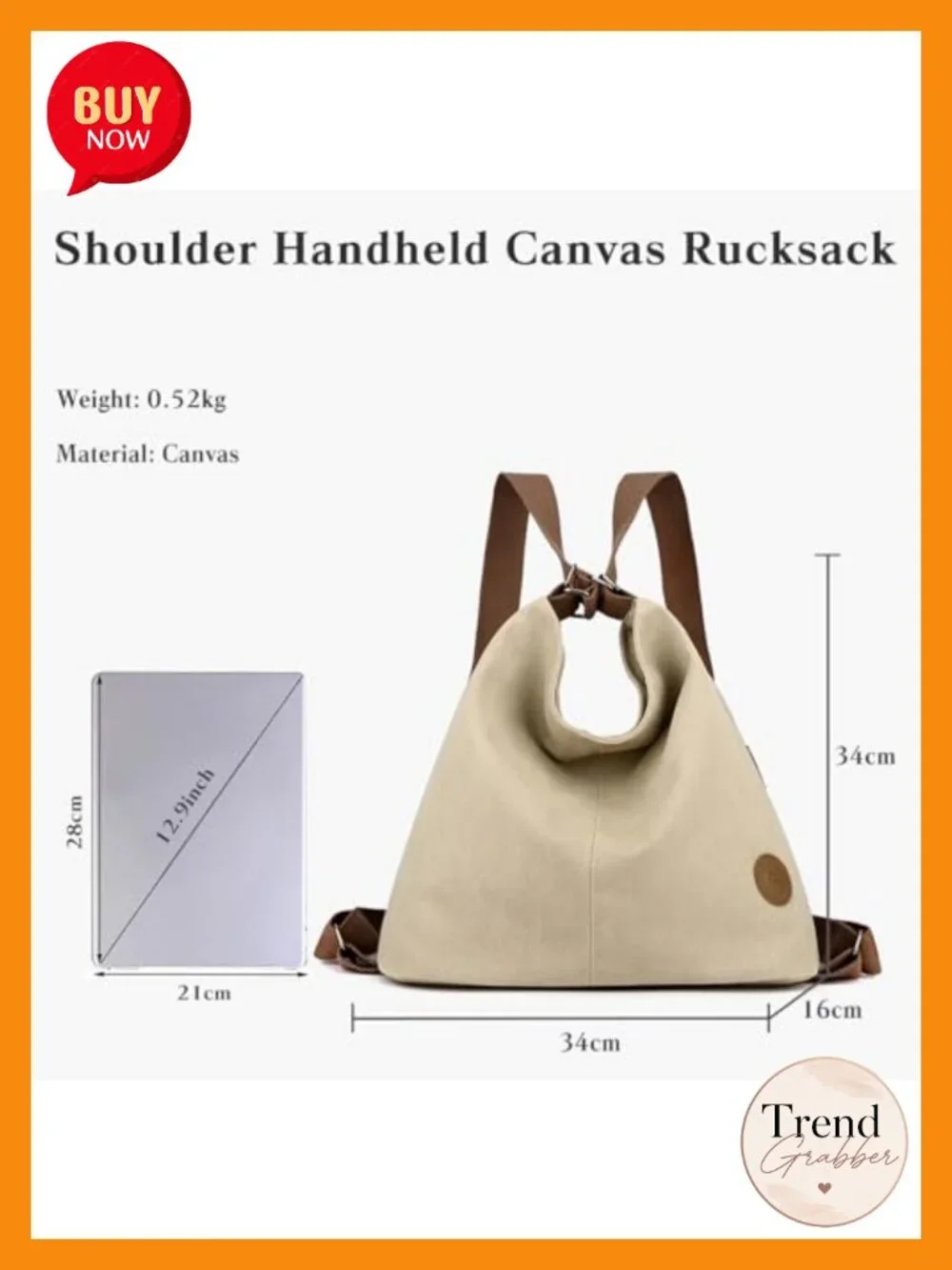 Women Canvas Backpack Shoulder Bag Large Capacity Daypack Tote